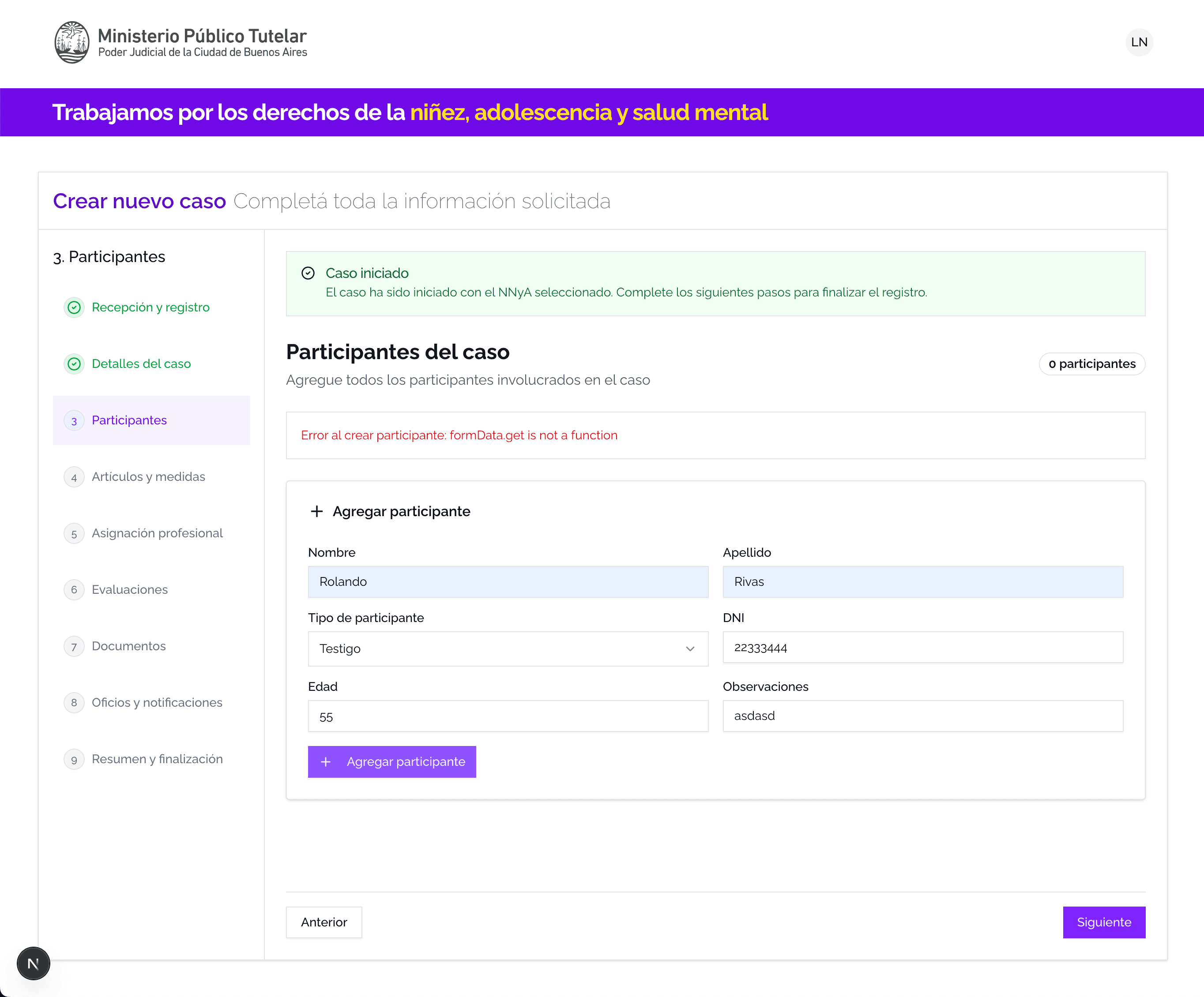 Childhood and Adolescence Legal Cases Platform screenshot